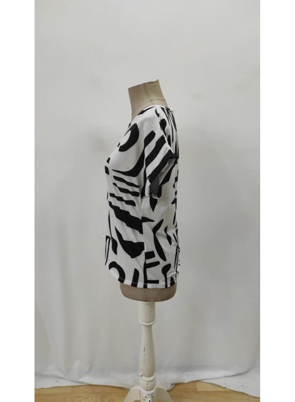 Kadın Kısa Kollu Yuvarlak Yaka Desenli Süprem Bluz