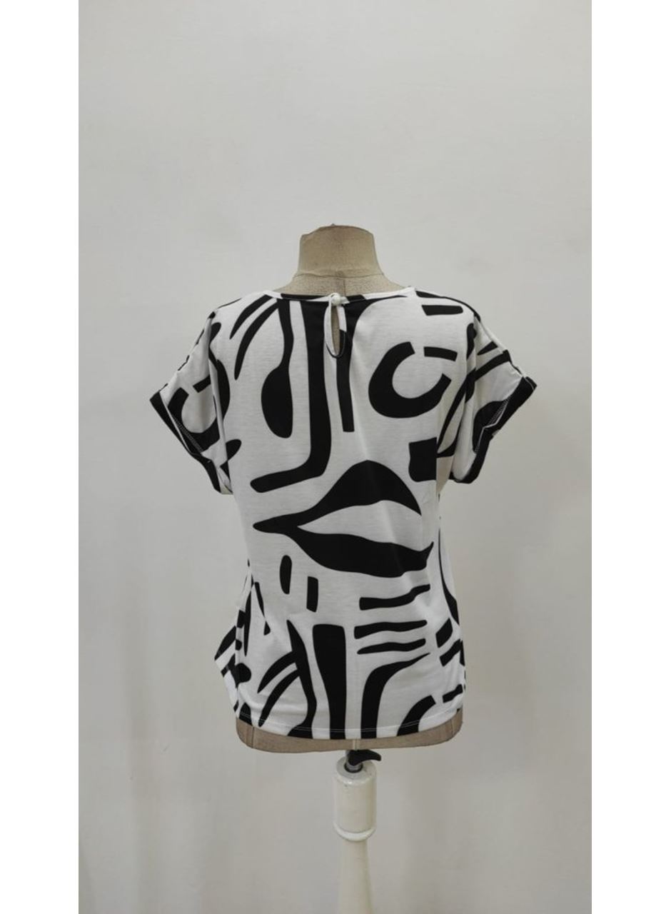 Kadın Kısa Kollu Yuvarlak Yaka Desenli Süprem Bluz