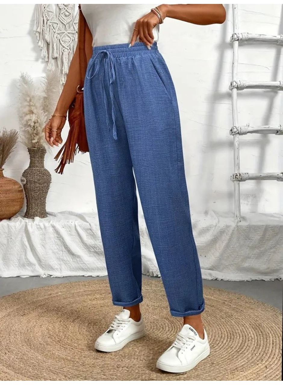 Kadın Yüksek Bel Lastikli Belde Bağcık Detaylı Aerobin Pantolon