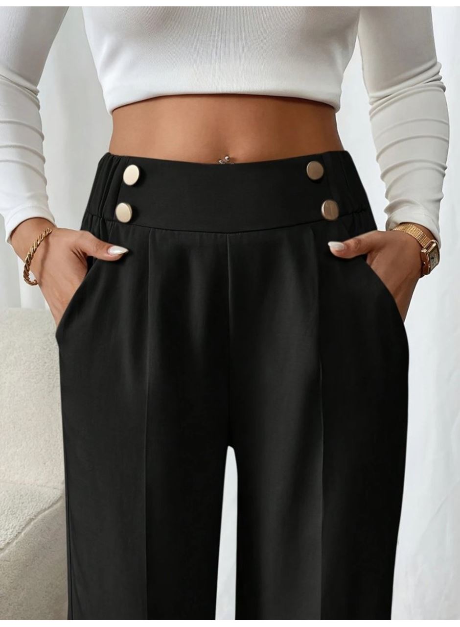 Kadın Beli Lastikli Düğmeli Ithal Krep Pantolon