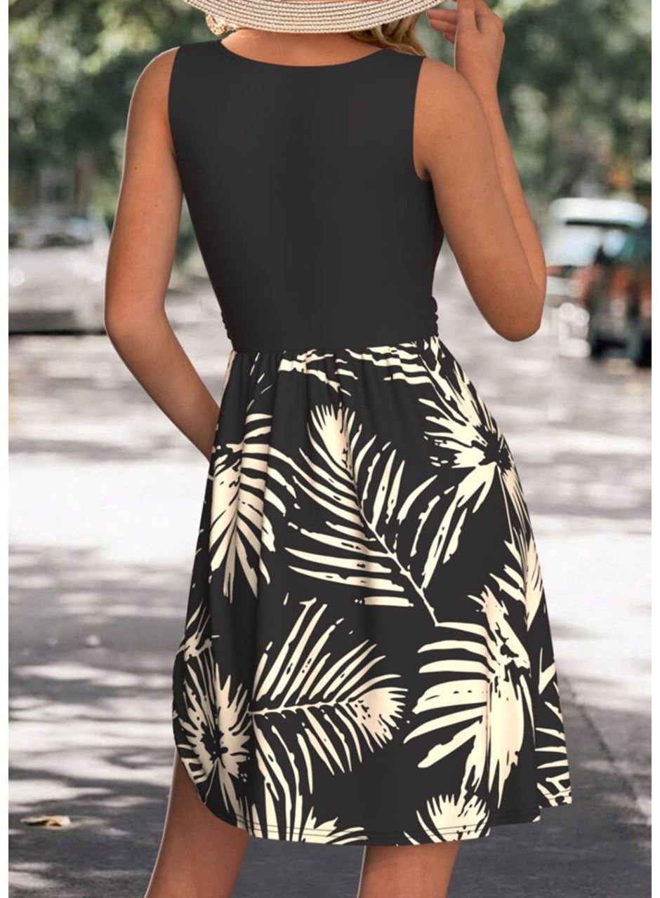 Kadın Askılı Yuvarlak Yaka Düğmeli üst Viskon Alt Desenli Süprem Elbise