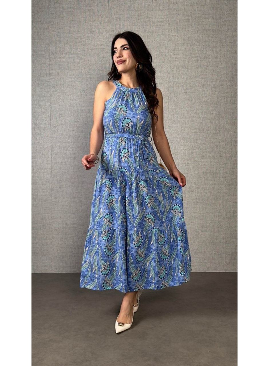 Kadın Omuzlardan Açık Boyundan Geçmeli Desenli Süprem Bluz