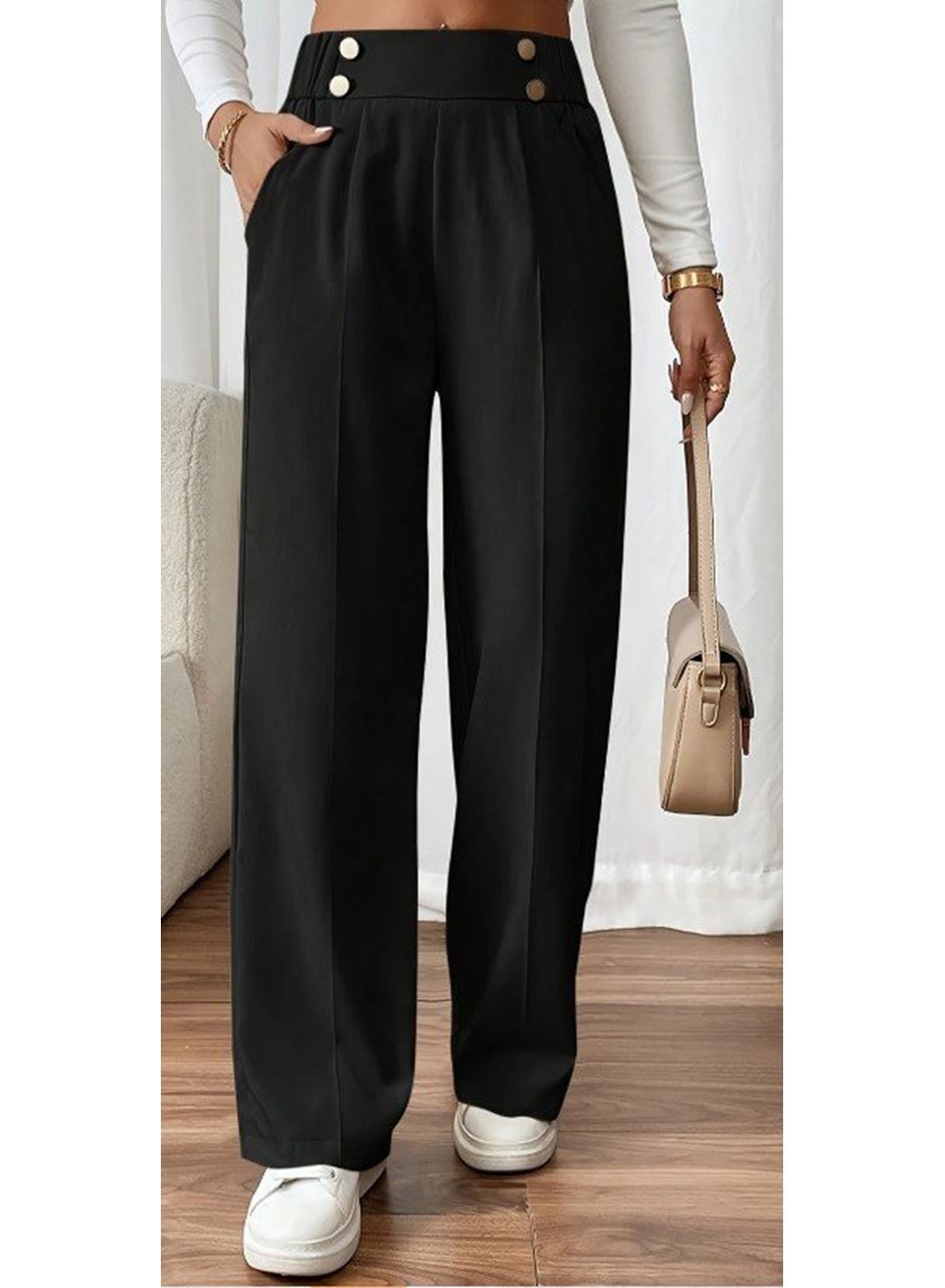 Kadın Beli Lastikli Düğmeli Ithal Krep Pantolon