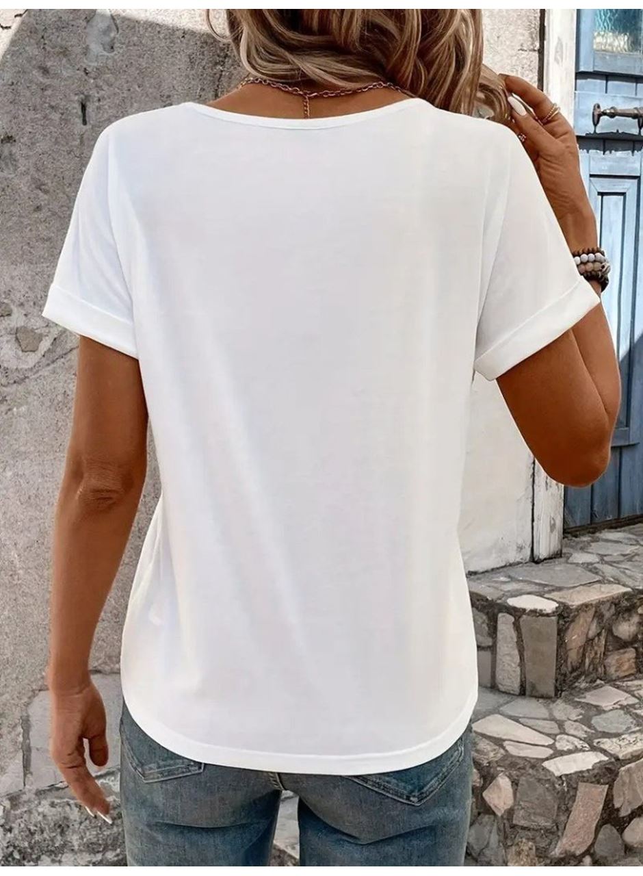 Kadın Kısa Kollu V Yakalı şerit Detaylı Viskon Bluz