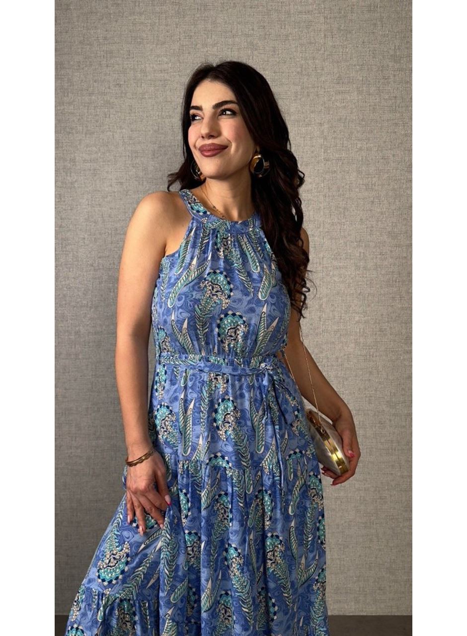 Kadın Omuzlardan Açık Boyundan Geçmeli Desenli Süprem Bluz