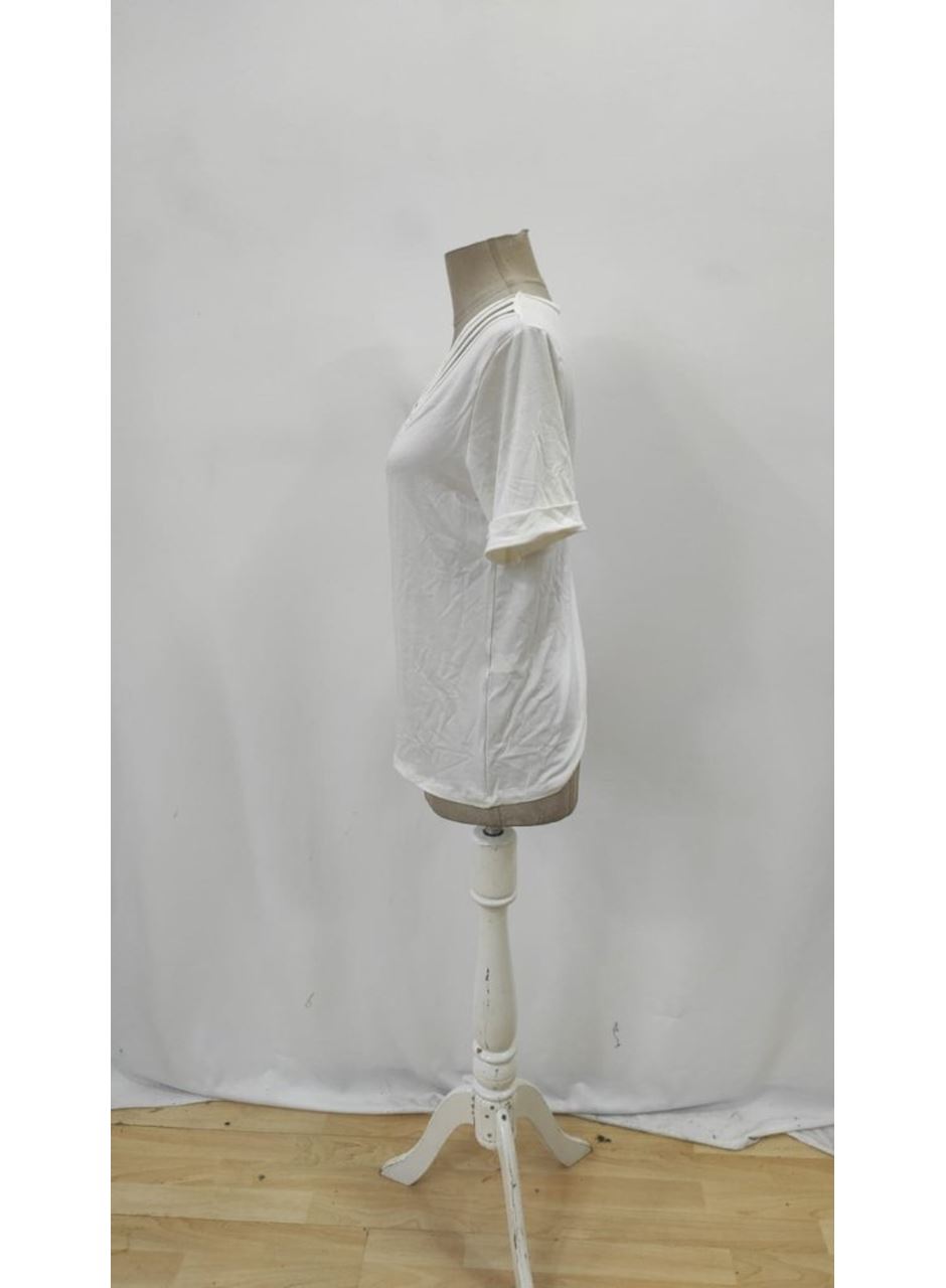 Kadın Kısa Kollu V Yakalı şerit Detaylı Viskon Bluz