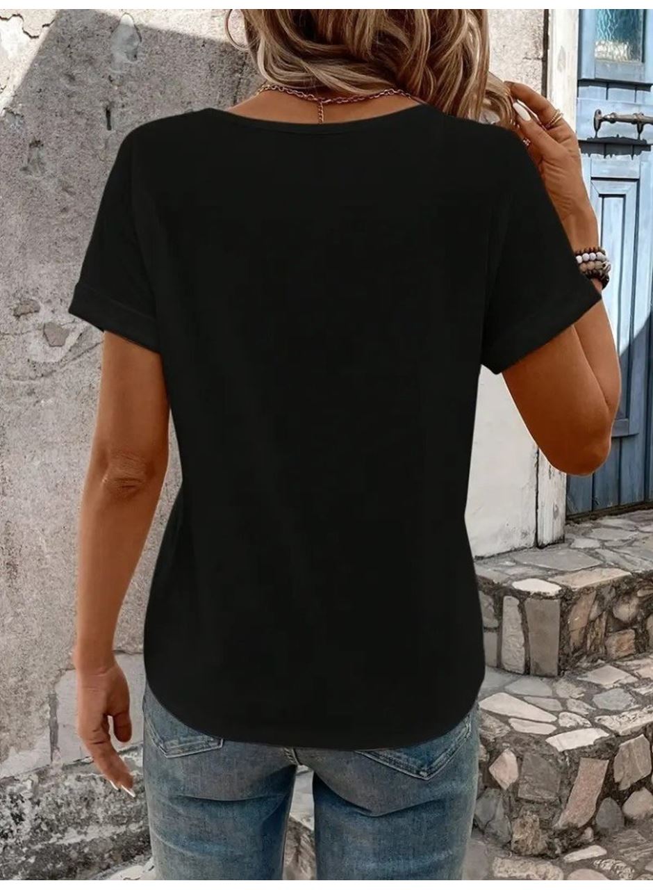 Kadın Kısa Kollu V Yakalı şerit Detaylı Viskon Bluz