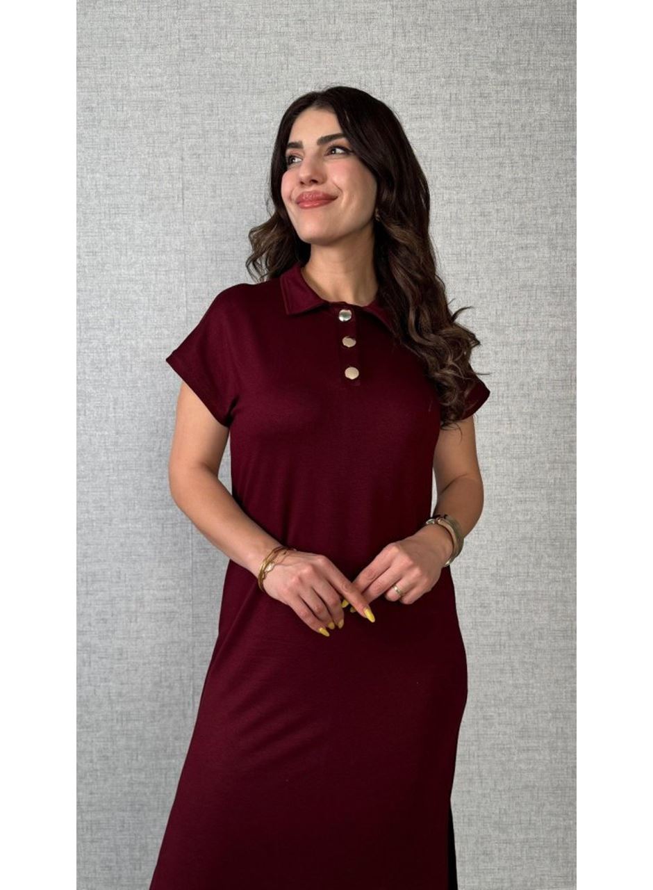 Kadın Kısa Kollu Yakalı Yandan Yırtmaçlı Viskon Iki Iplik Elbise