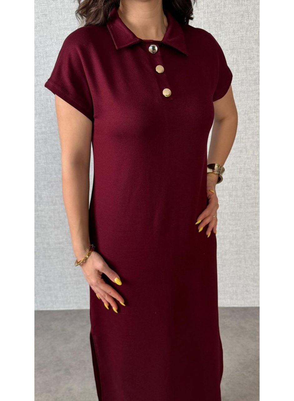 Kadın Kısa Kollu Yakalı Yandan Yırtmaçlı Viskon Iki Iplik Elbise