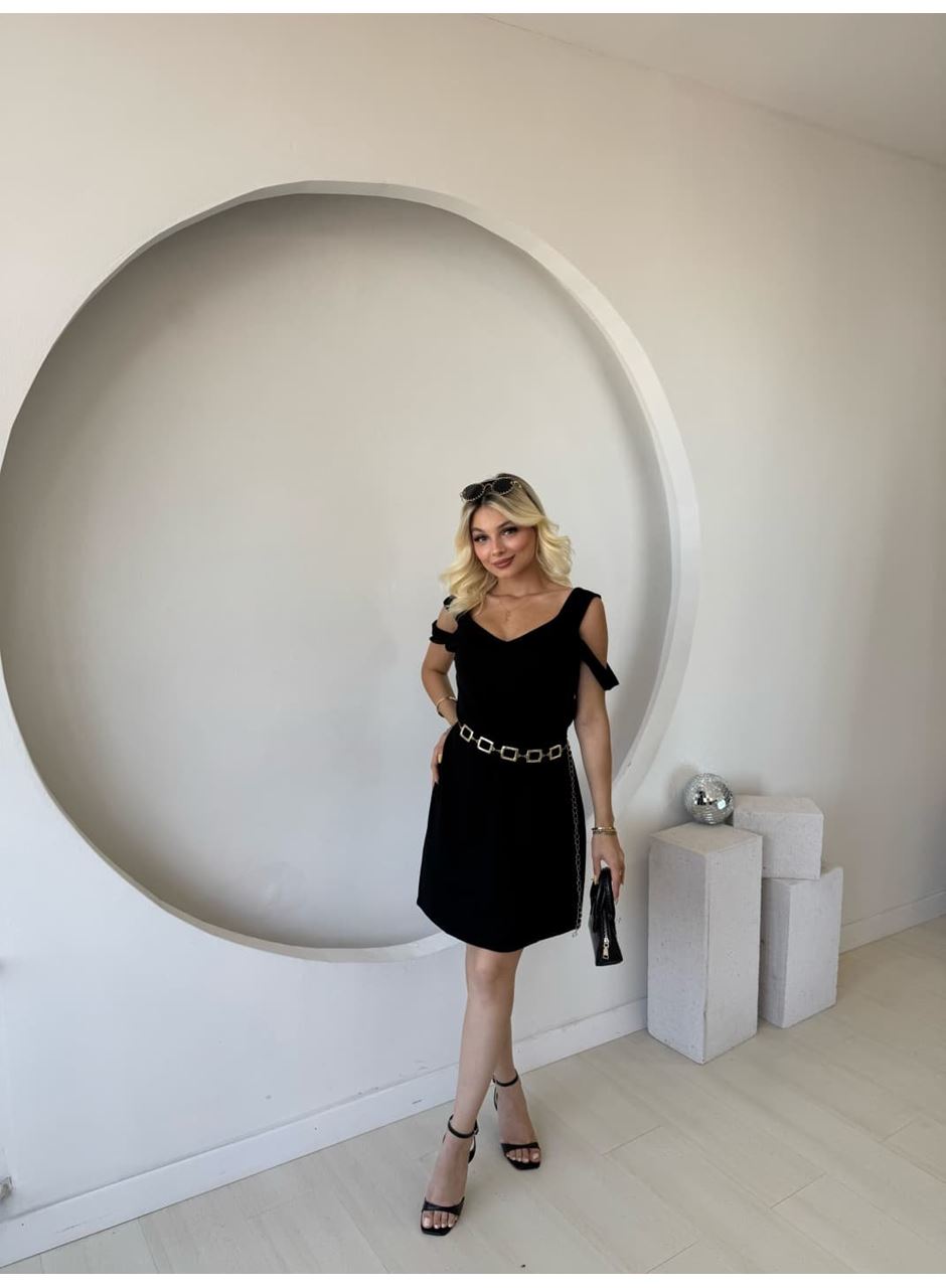 Kadın Askılı Soğuk Omuz Detaylı Modal Elbise