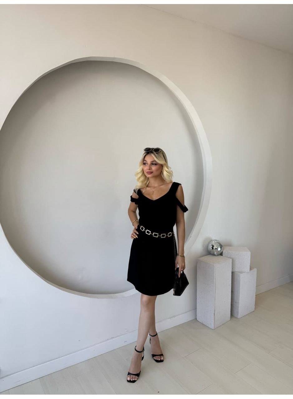 Kadın Askılı Soğuk Omuz Detaylı Modal Elbise