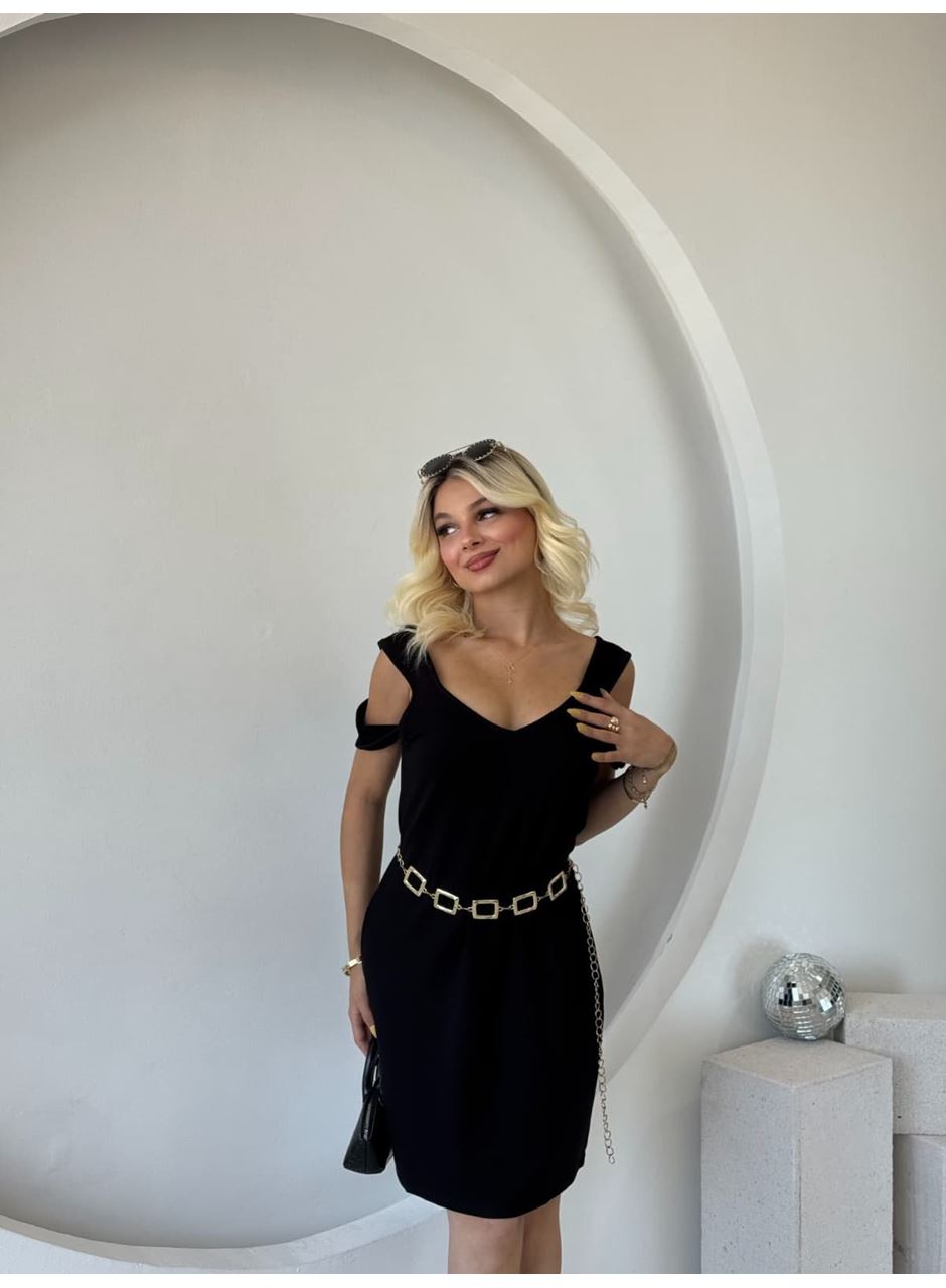 Kadın Askılı Soğuk Omuz Detaylı Modal Elbise