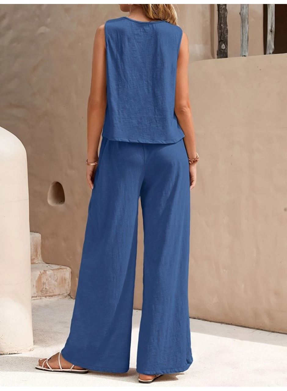 Kadın Sıfır Kollu Bisiklet Yaka Aerobin Bluz Ve Pantolon Ikili Takım