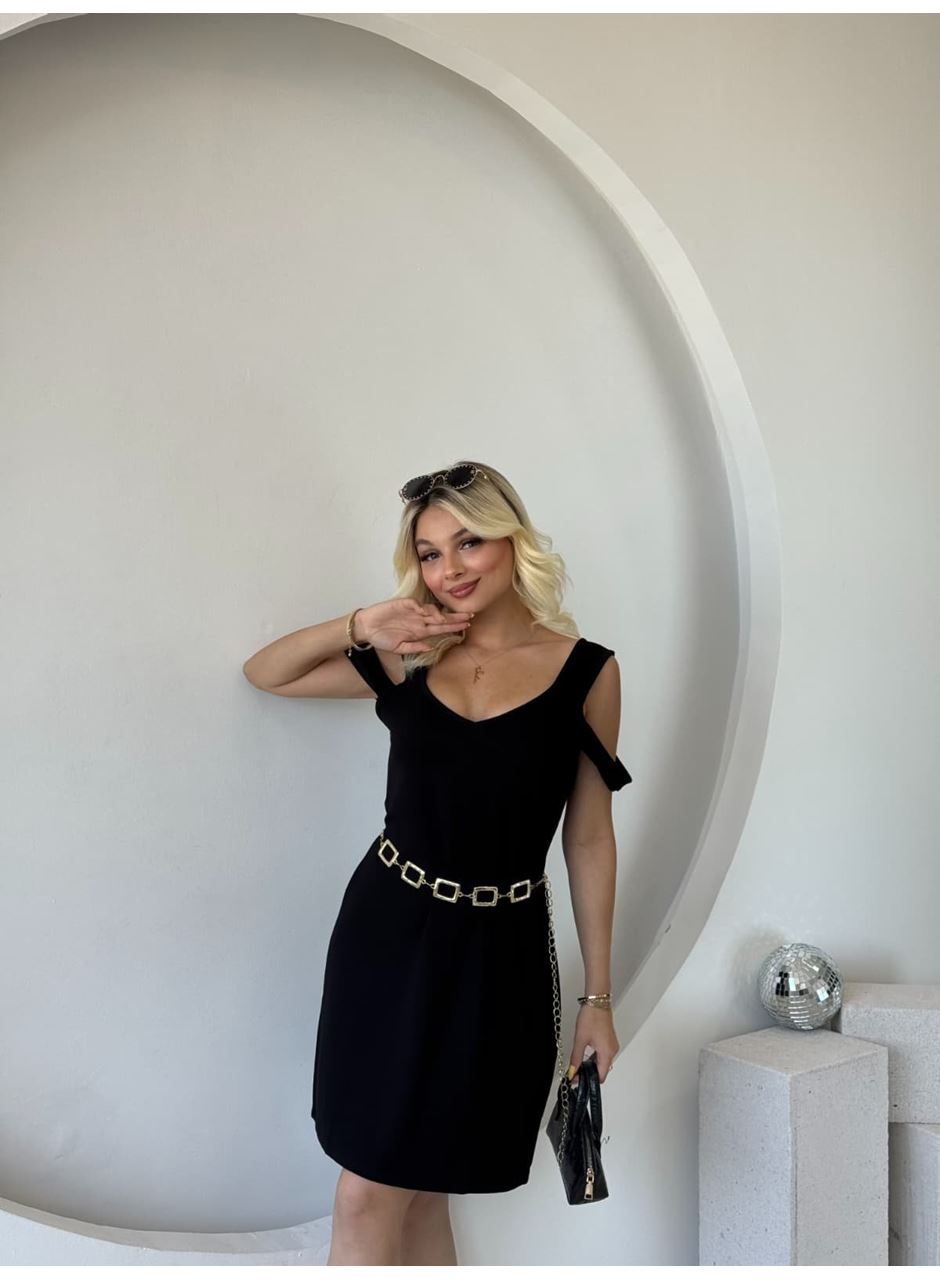 Kadın Askılı Soğuk Omuz Detaylı Modal Elbise