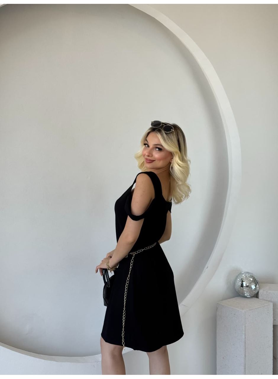 Kadın Askılı Soğuk Omuz Detaylı Modal Elbise