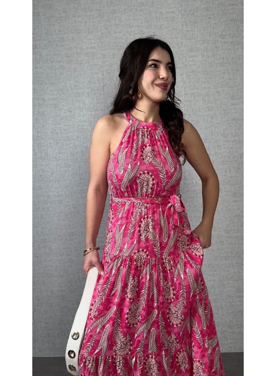 Kadın Omuzlardan Açık Boyundan Geçmeli Desenli Süprem Bluz