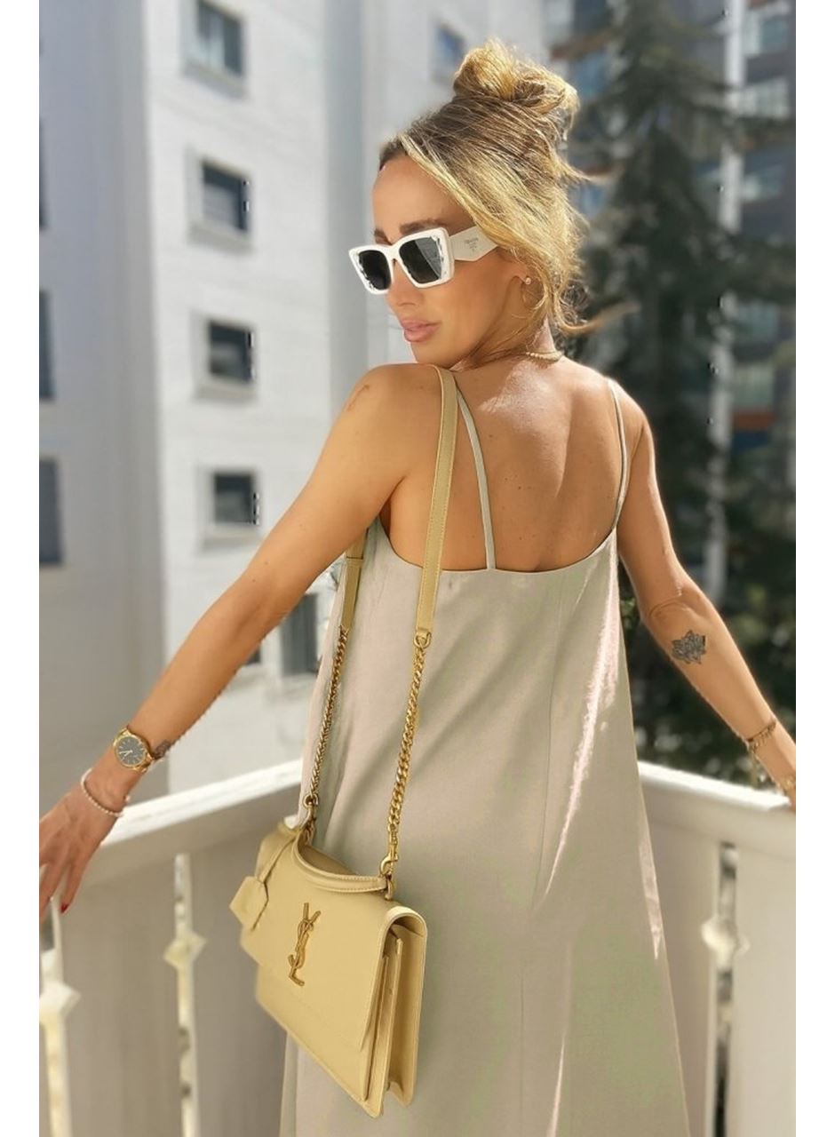 Kadın Ip Askılı V Yakalı Uzun Aerobin Elbise