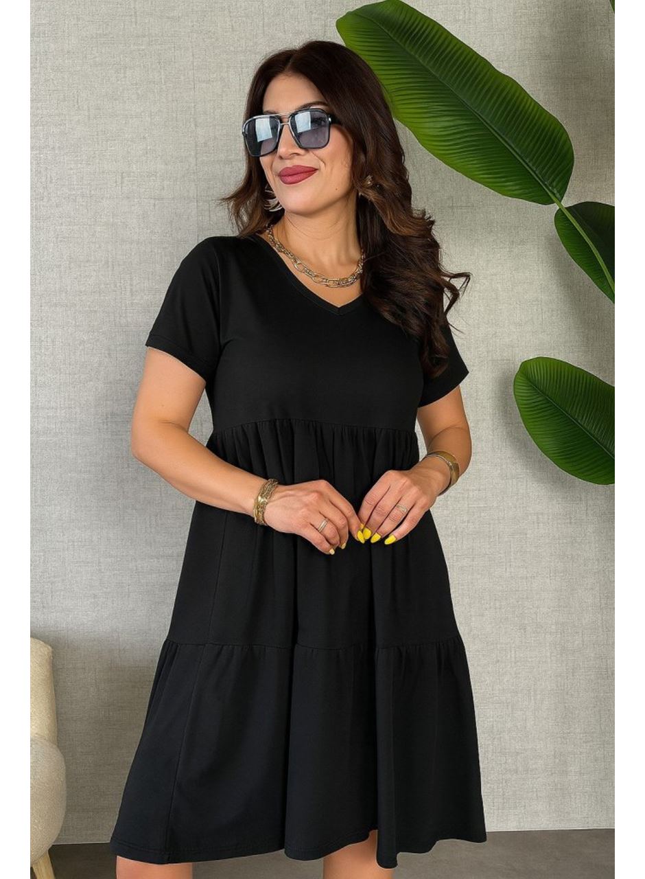 Kadın Kısa Kollu V Yakalı Viskon Elbise