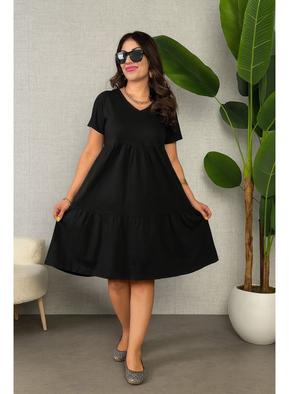 Kadın Kısa Kollu V Yakalı Viskon Elbise