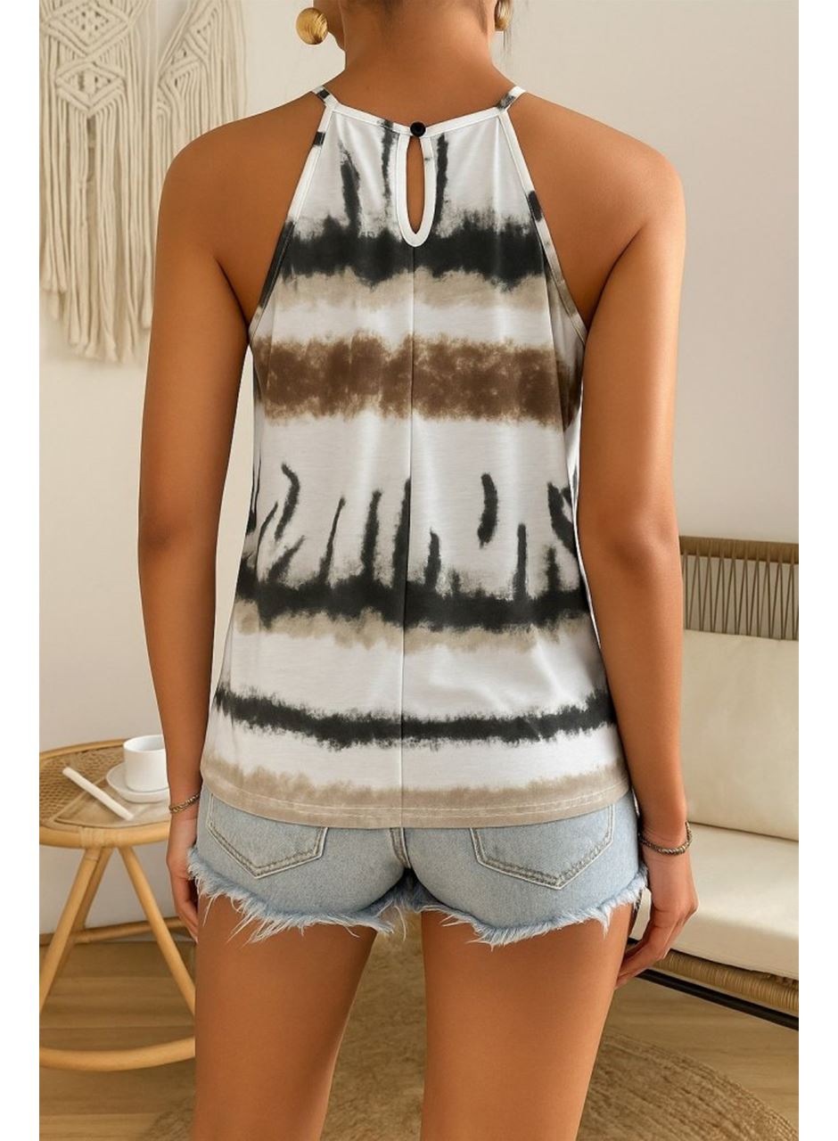 Kadın Halter Kollu Damla Detaylı Desenli Süprem Bluz