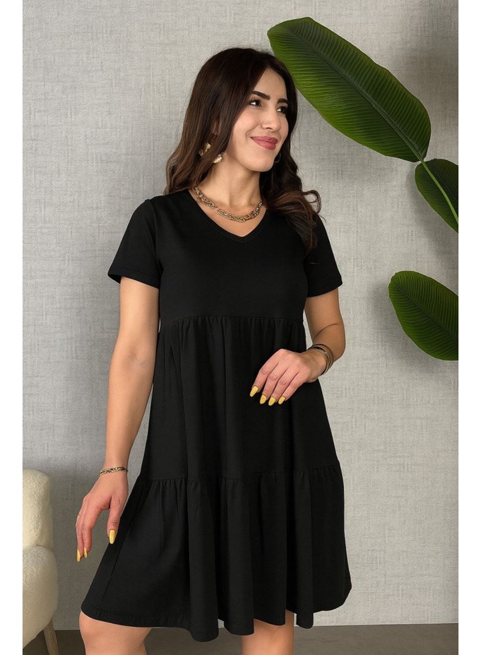 Kadın Kısa Kollu V Yakalı Viskon Elbise