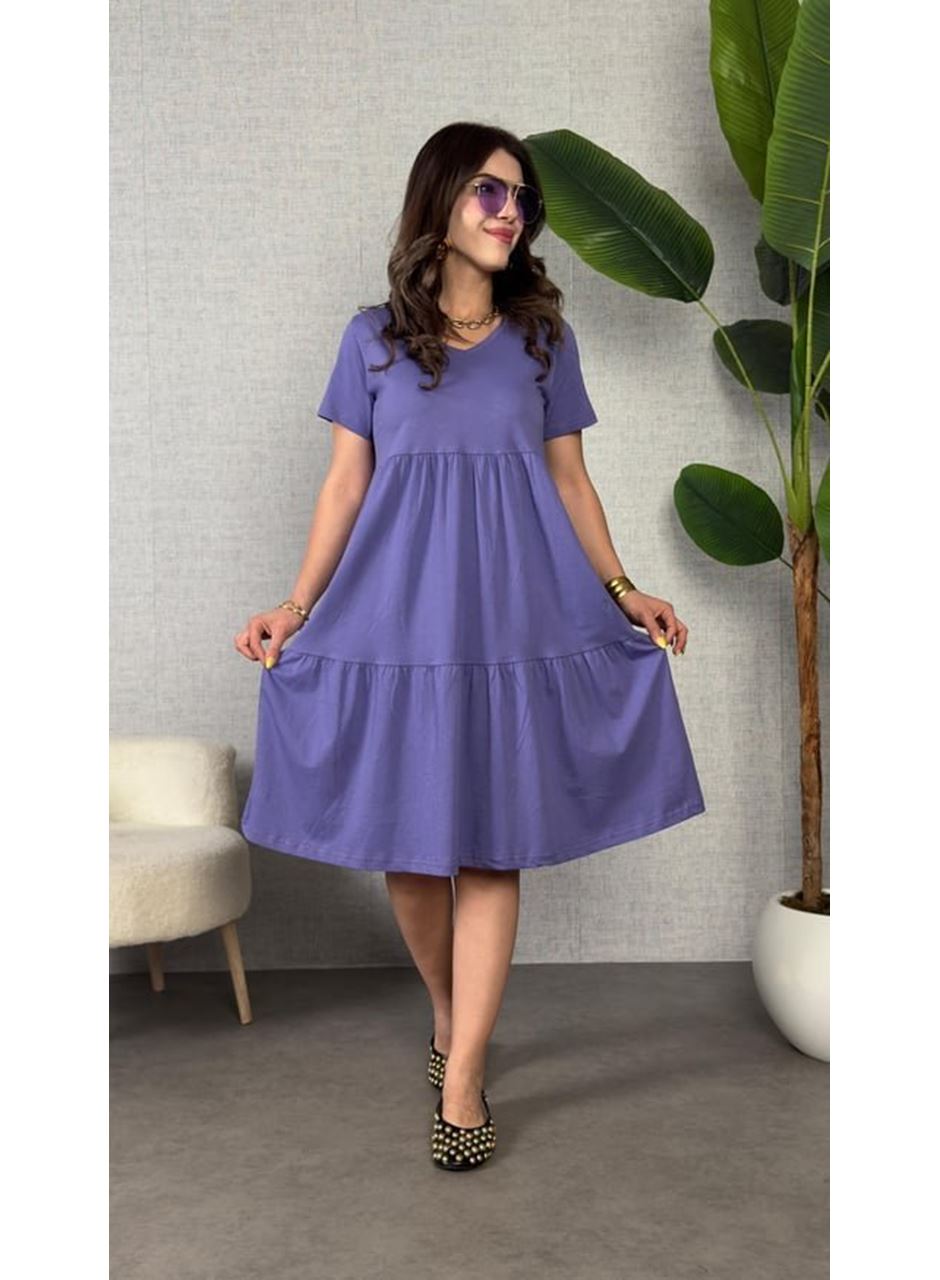 Kadın Kısa Kollu V Yakalı Viskon Elbise