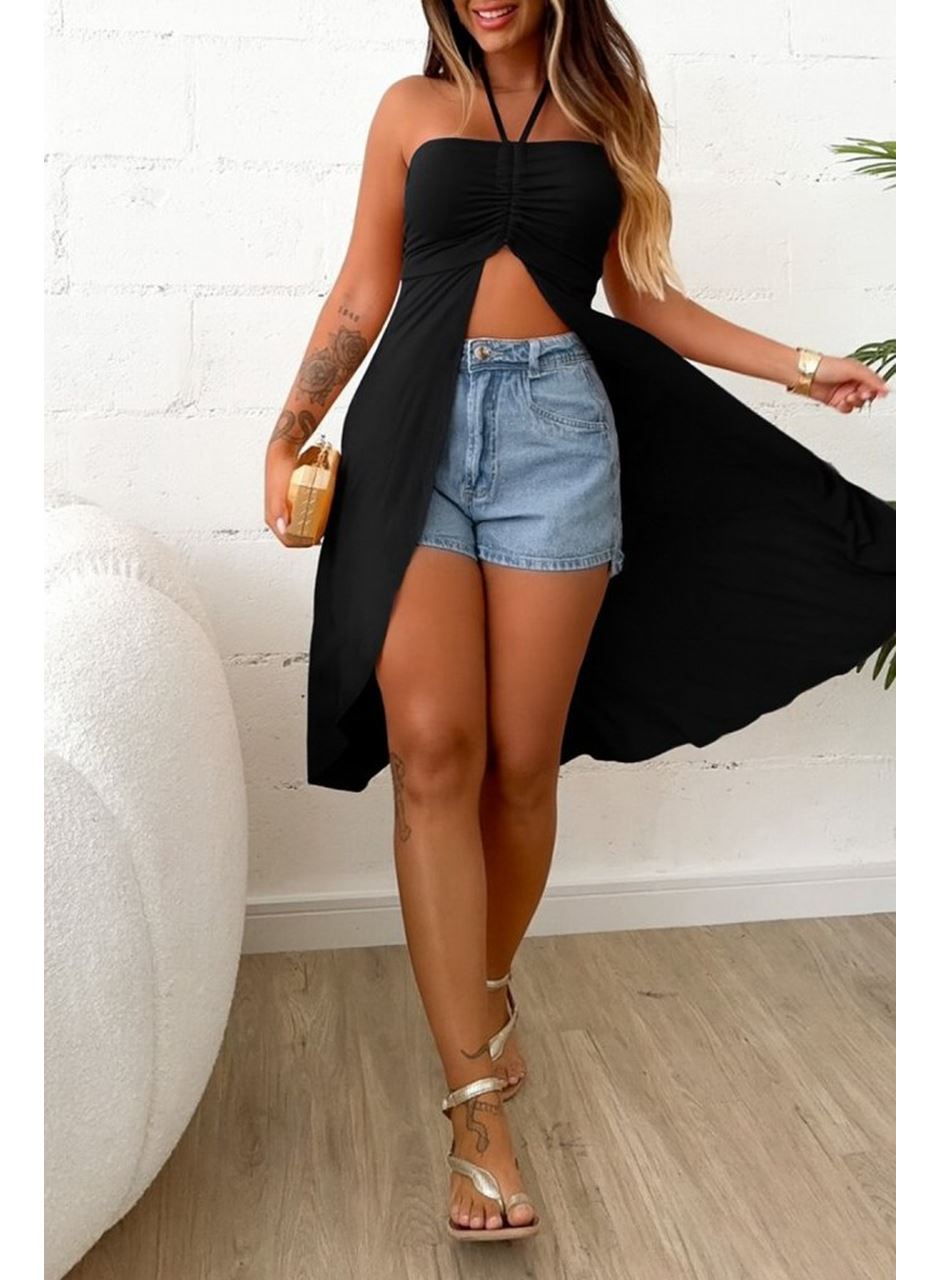 Kadın Straplez Boyundan Askılı Midi Bluz