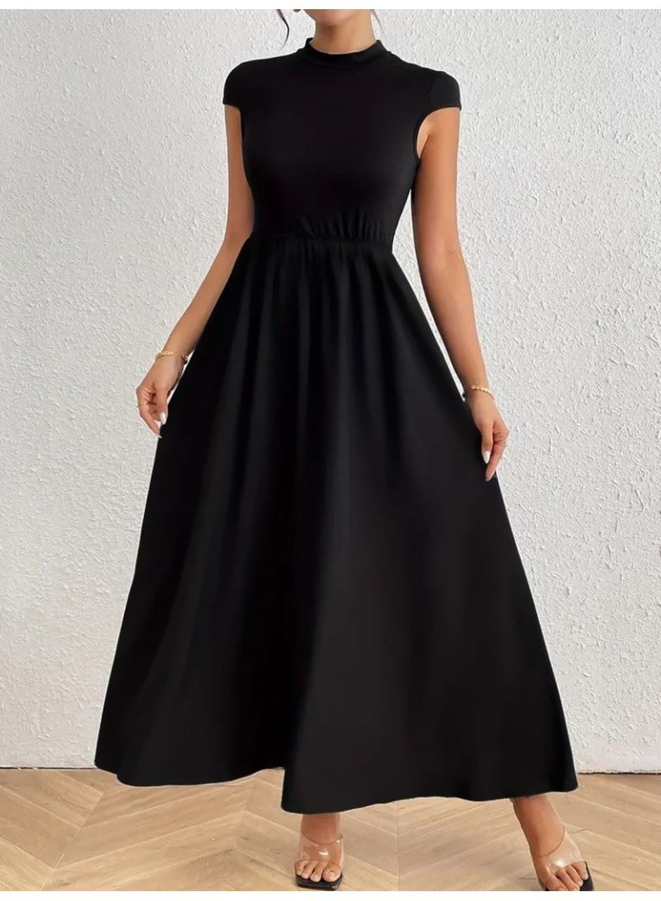 Kadın Kısa Kollu Yarı Balıkçı Yaka Viskon Elbise