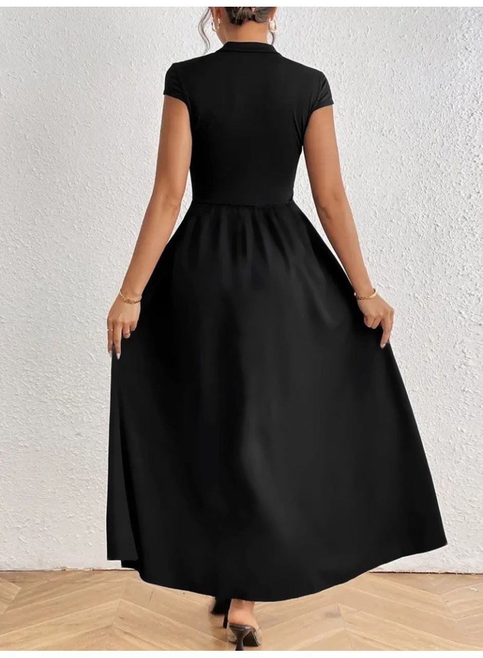 Kadın Kısa Kollu Yarı Balıkçı Yaka Viskon Elbise