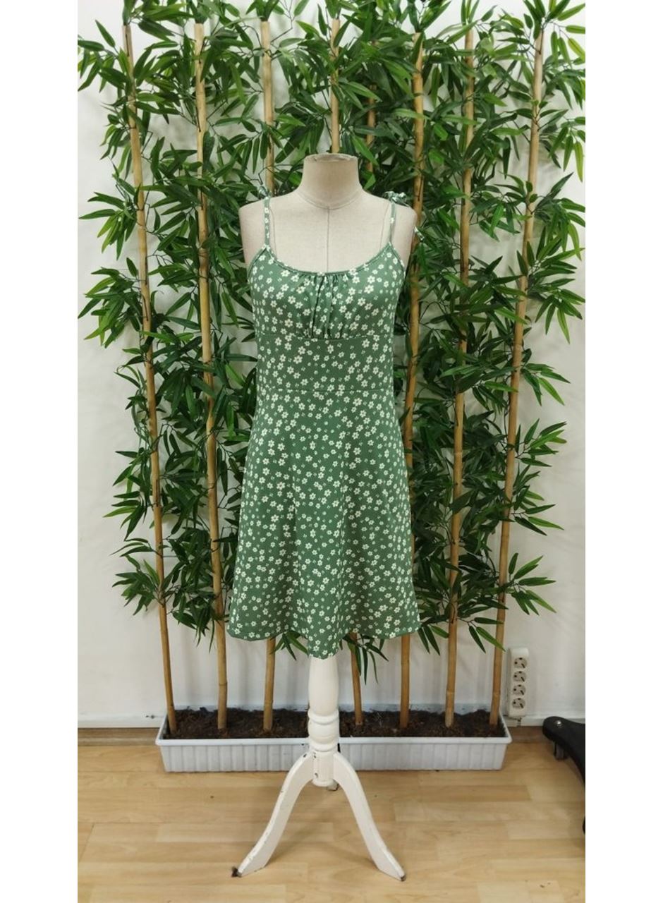 Kadın Ip Askılı Omuzlardan Bağcıklı çiçek Desenli Süprem Elbise