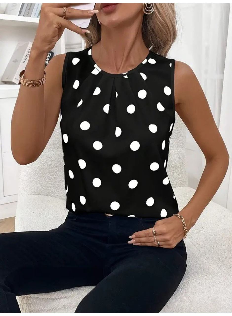 Kadın Askılı Yakası Büzgülü Puantiyeli Atlas Bluz