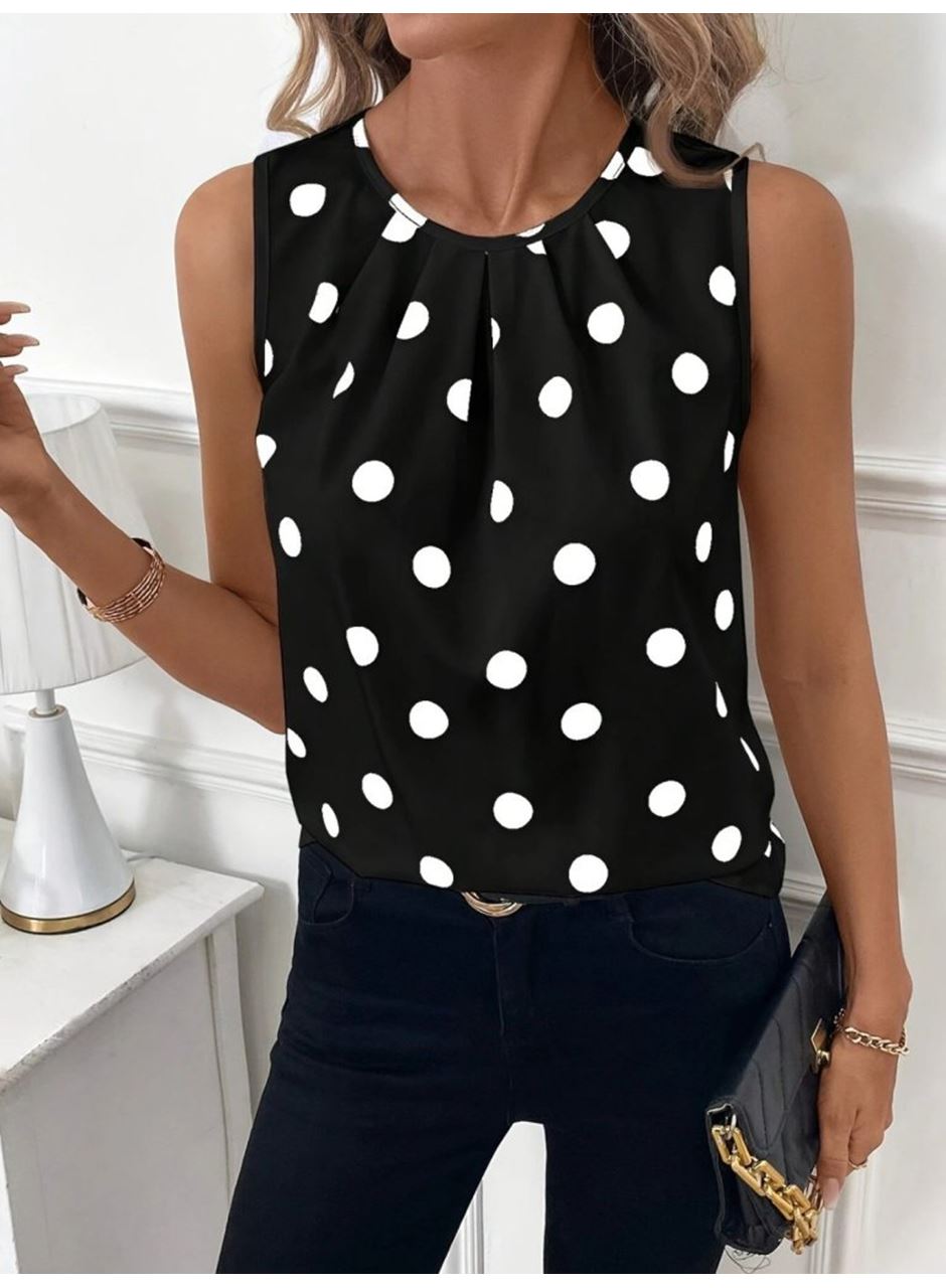 Kadın Askılı Yakası Büzgülü Puantiyeli Atlas Bluz