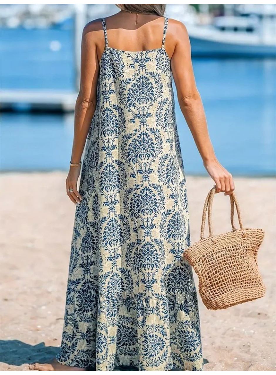 Kadın Ip Askılı Desenli Fırfırlı Süprem Elbise