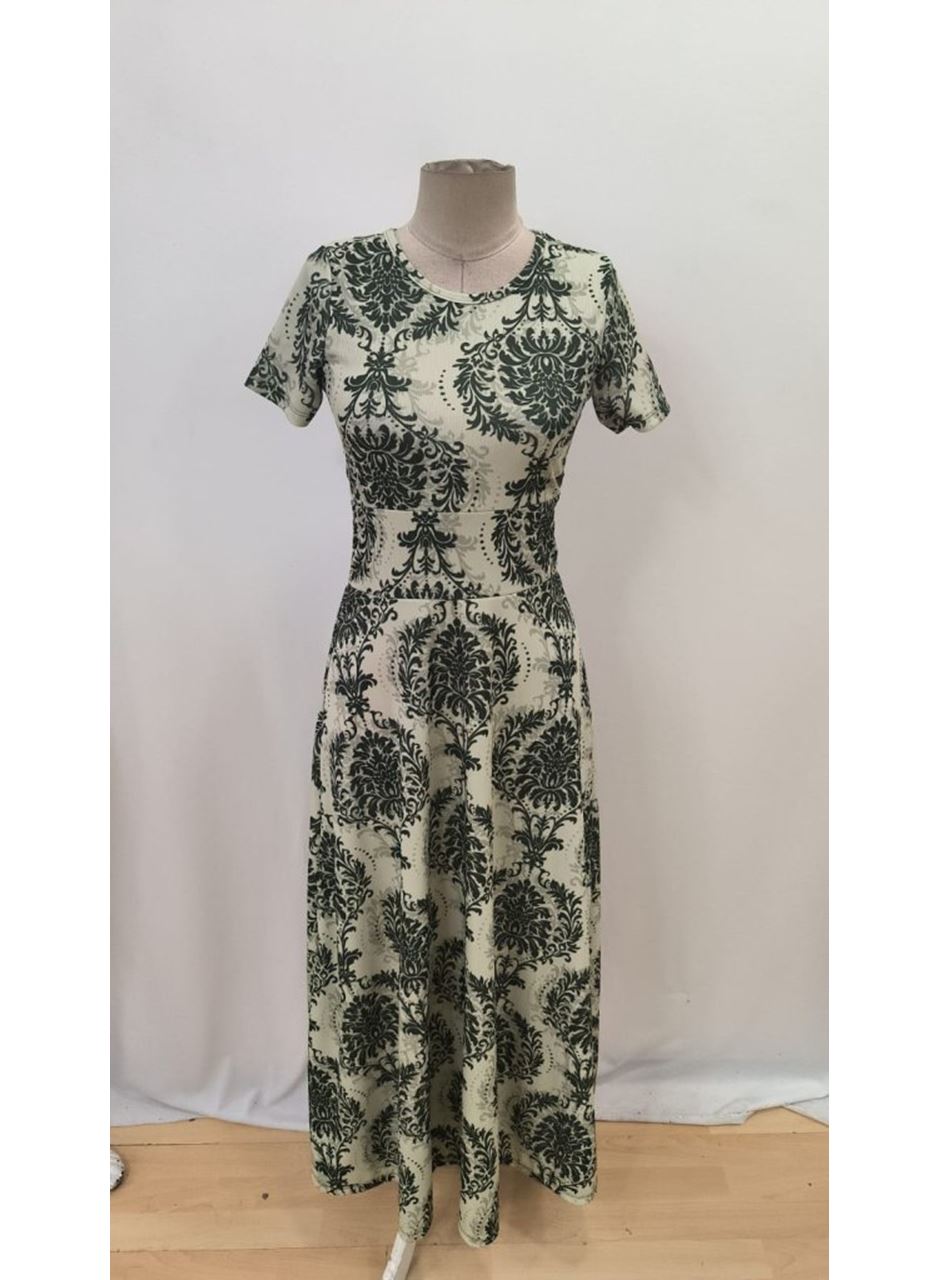 Kadın Kısa Kollu Bisiklet Yaka Puantiyeli Maksi örme Krep Elbise