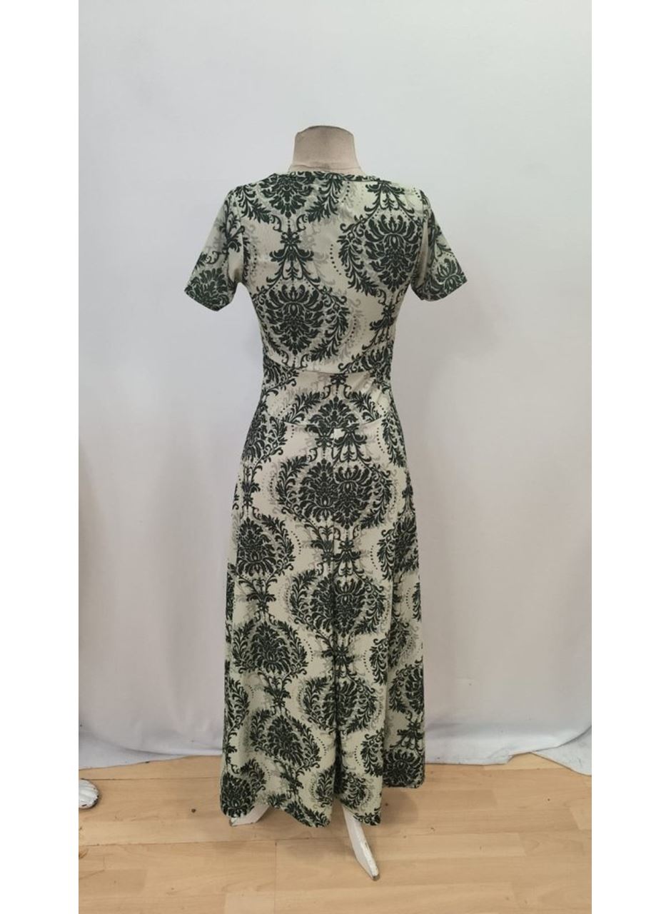 Kadın Kısa Kollu Bisiklet Yaka Puantiyeli Maksi örme Krep Elbise