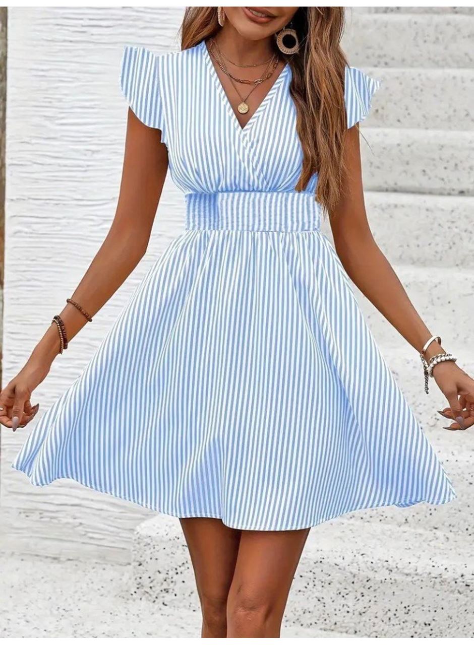 Kadın Kısa Kollu Kruvaze Yakalı Poplin Elbise