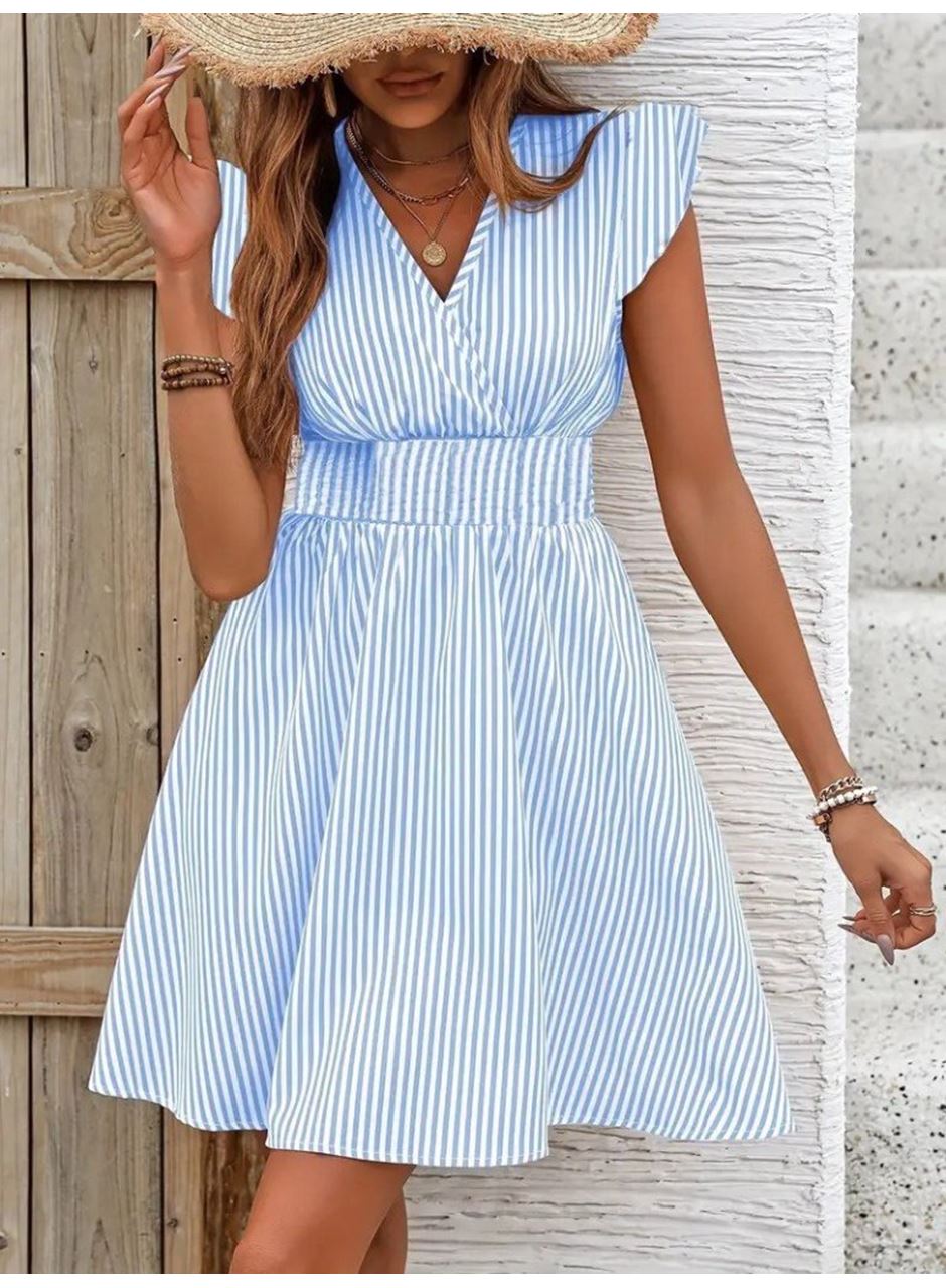 Kadın Kısa Kollu Kruvaze Yakalı Poplin Elbise