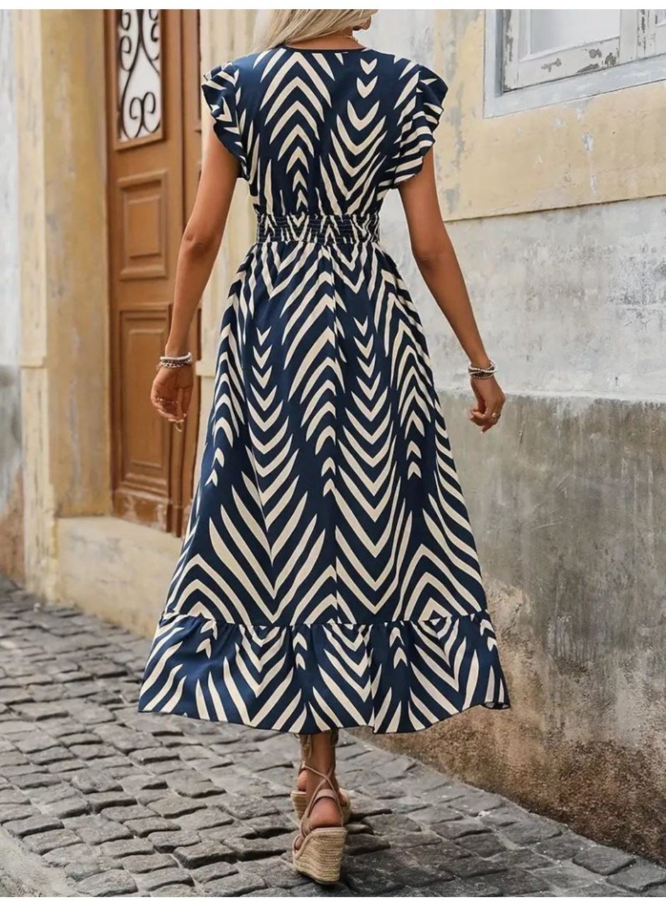 Kadın Kısa Kollu Kruvaze Yakalı Fırfırlı Süprem Elbise