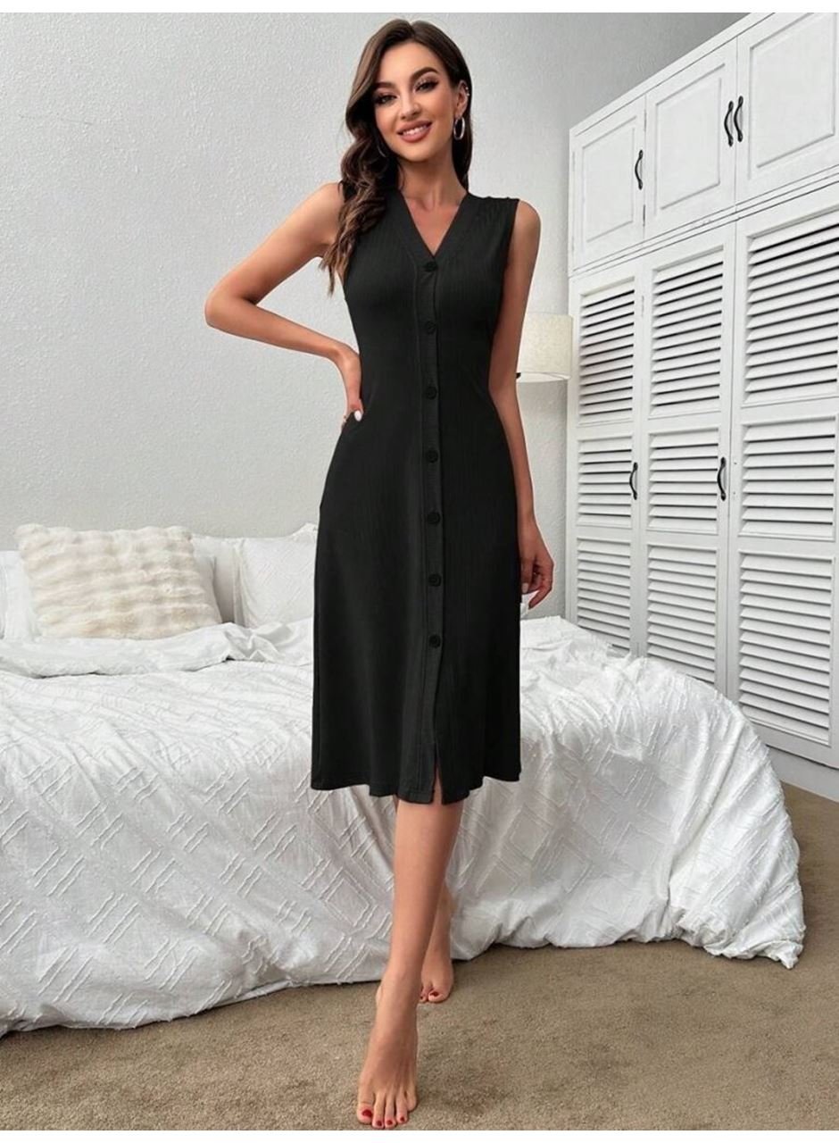 Kadın V Yakalı önden Düğmeli Kaşkorse Elbise