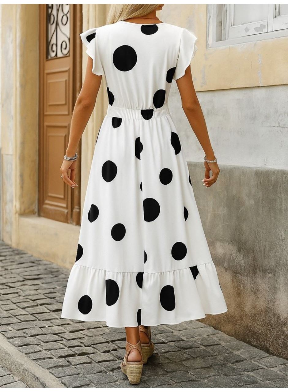 Kadın Kısa Kollu Kruvaze Yakalı Fırfırlı Süprem Elbise