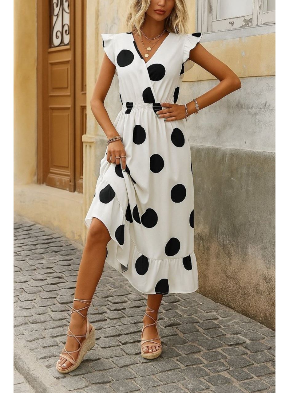 Kadın Kısa Kollu Kruvaze Yakalı Fırfırlı Süprem Elbise