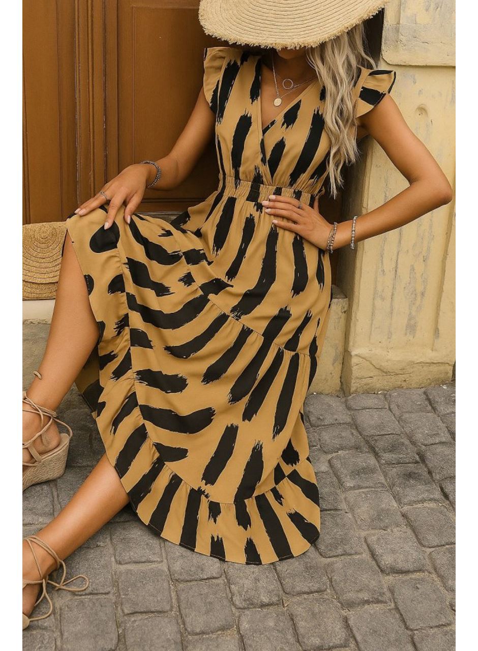 Kadın Kısa Kollu Kruvaze Yakalı Fırfırlı Süprem Elbise