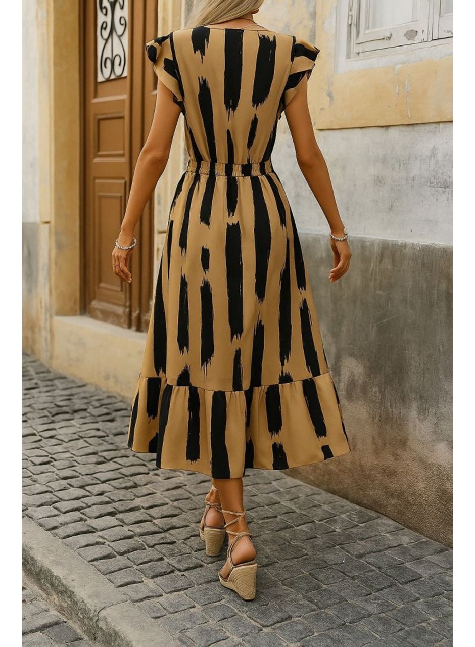 Kadın Kısa Kollu Kruvaze Yakalı Fırfırlı Süprem Elbise