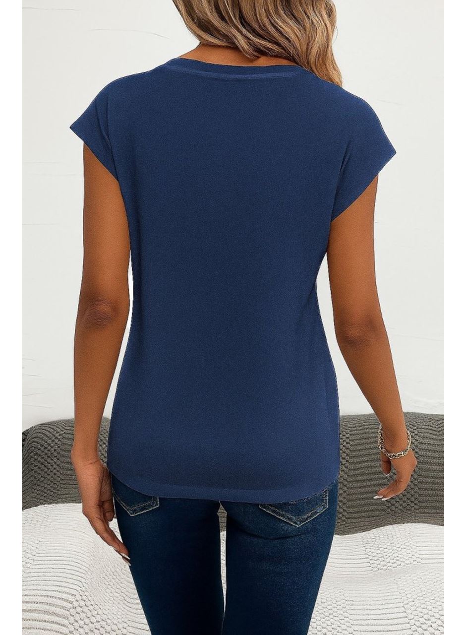 Kadın Kısa Kollu V Yakalı Kalp Desen Viskon Bluz