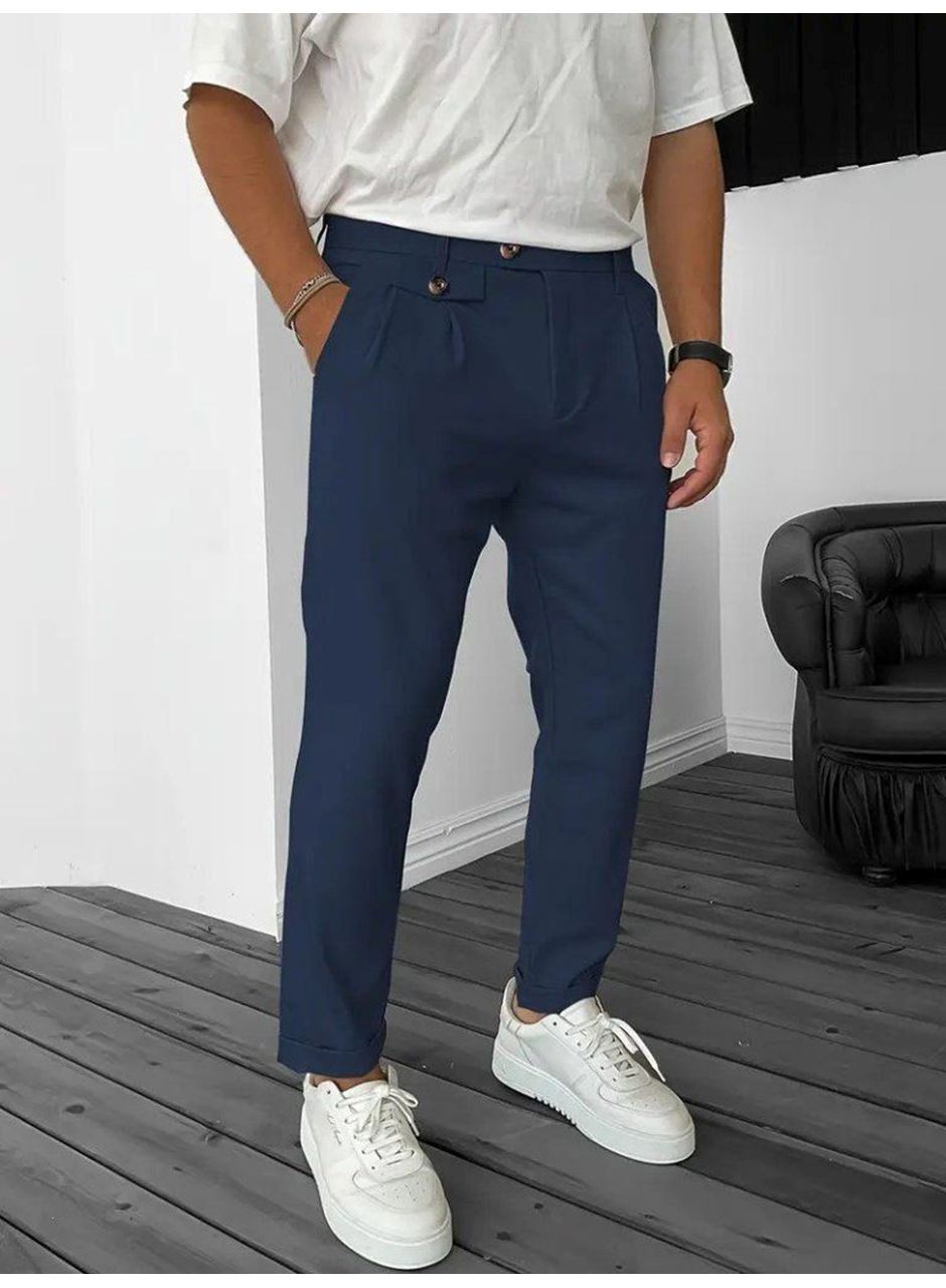 Erkek Belden Düğmeli Cepli Dokuma Pantolon
