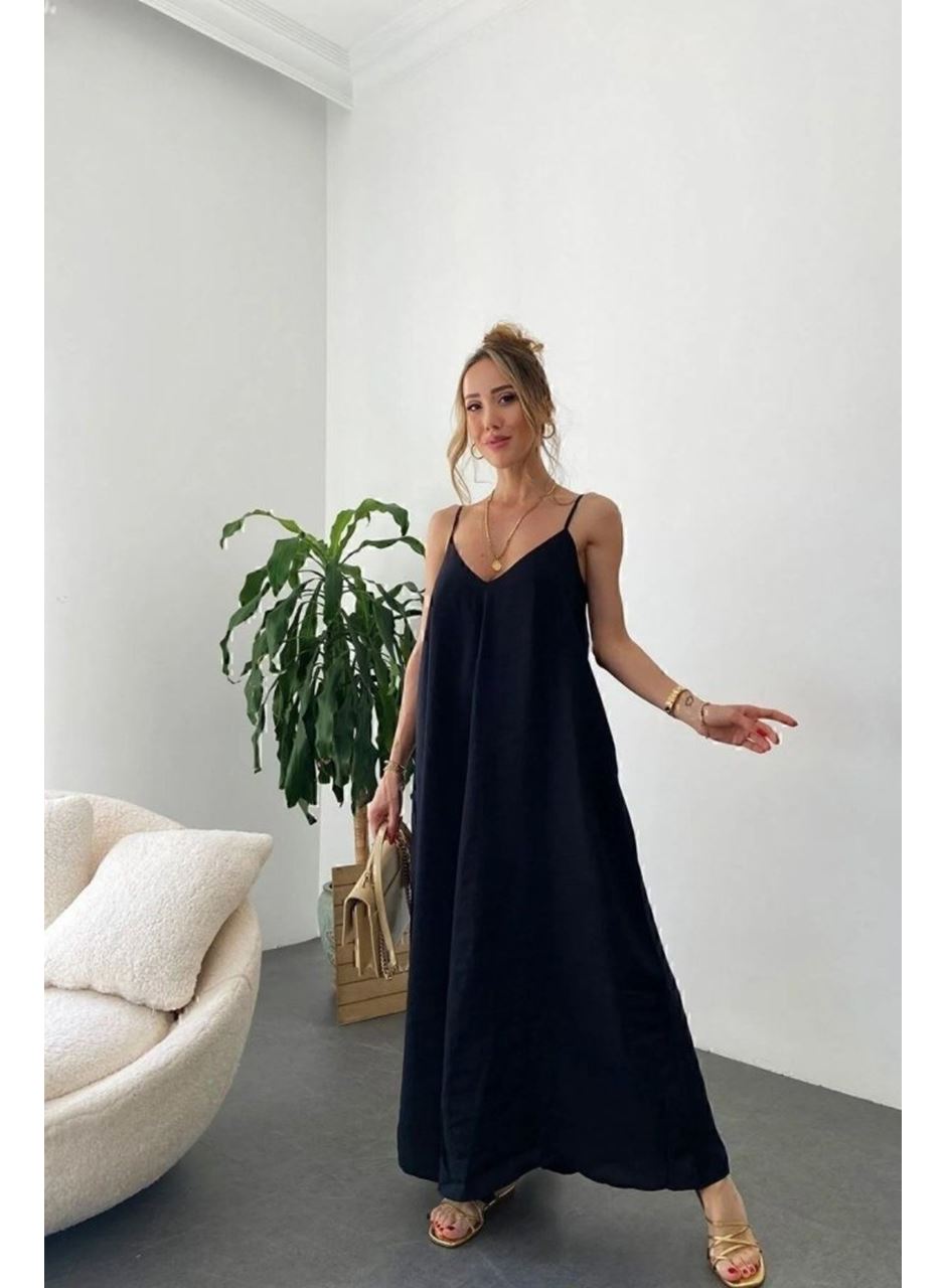 Kadın Ip Askılı V Yakalı Uzun Aerobin Elbise