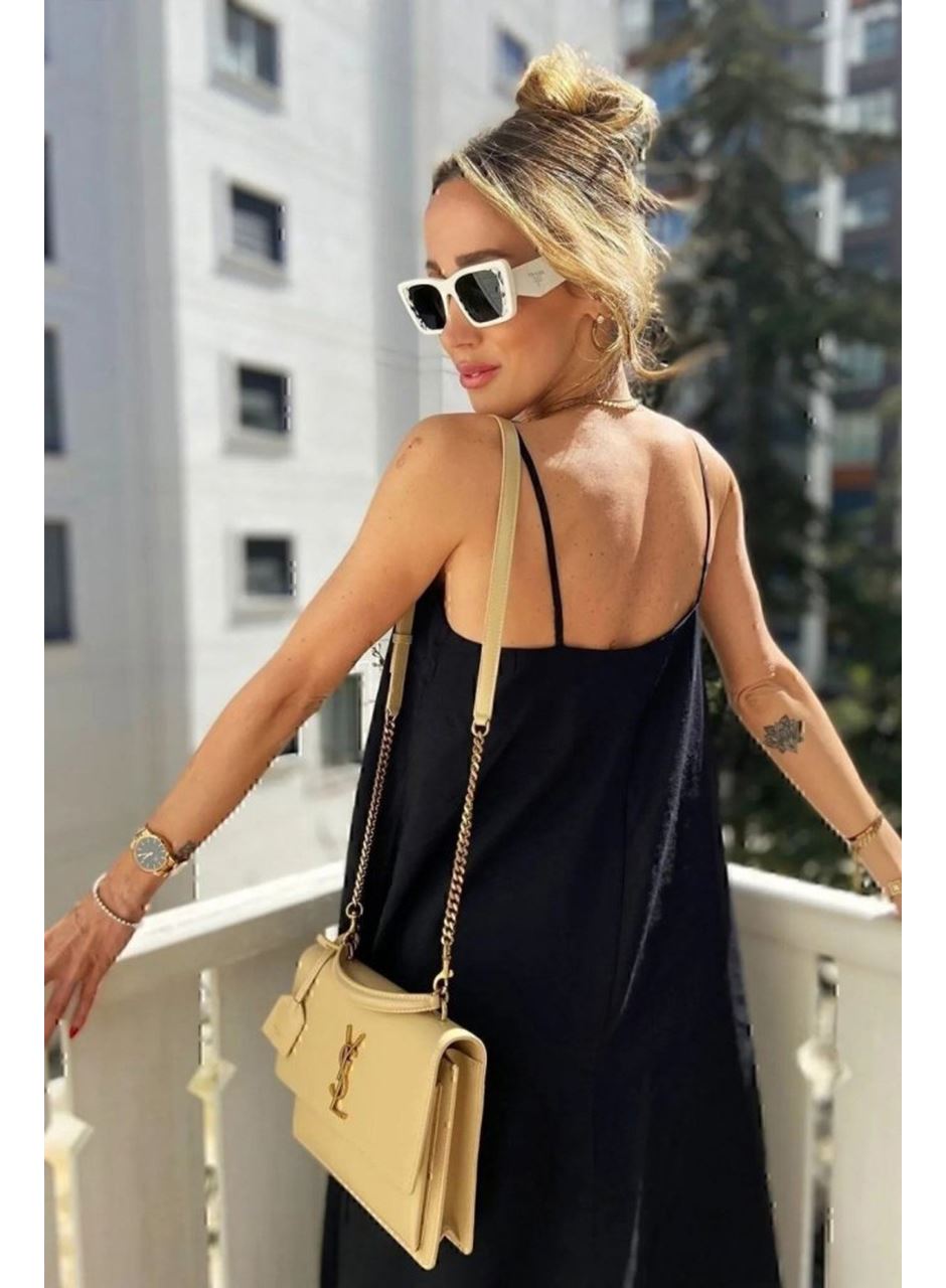 Kadın Ip Askılı V Yakalı Uzun Aerobin Elbise