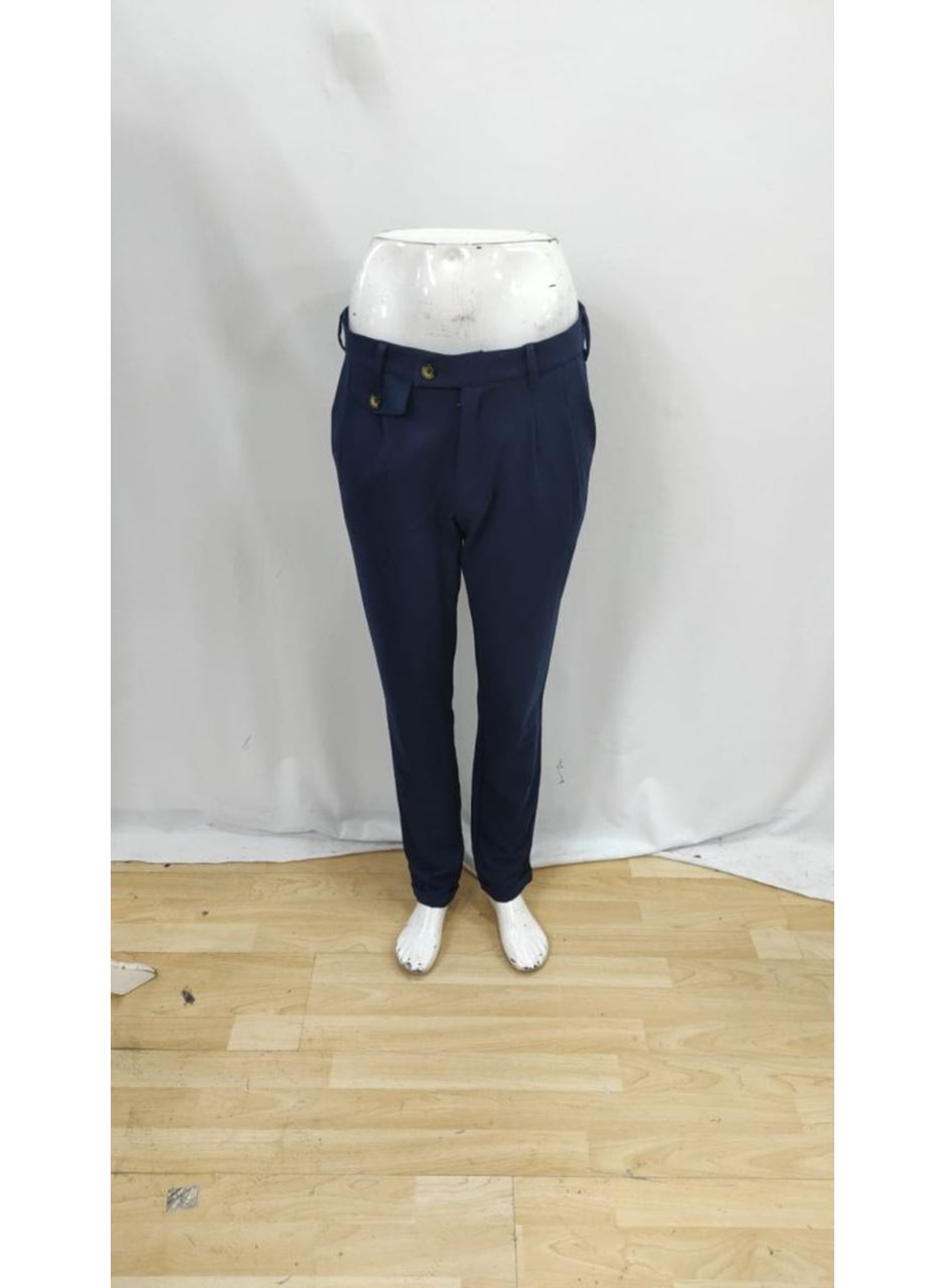 Erkek Belden Düğmeli Cepli Dokuma Pantolon