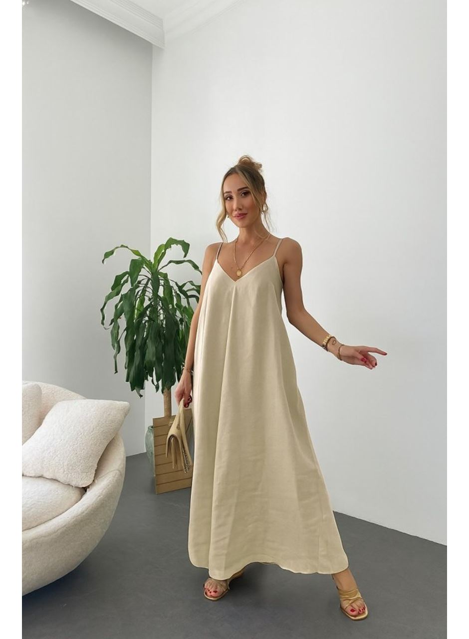 Kadın Ip Askılı V Yakalı Uzun Aerobin Elbise