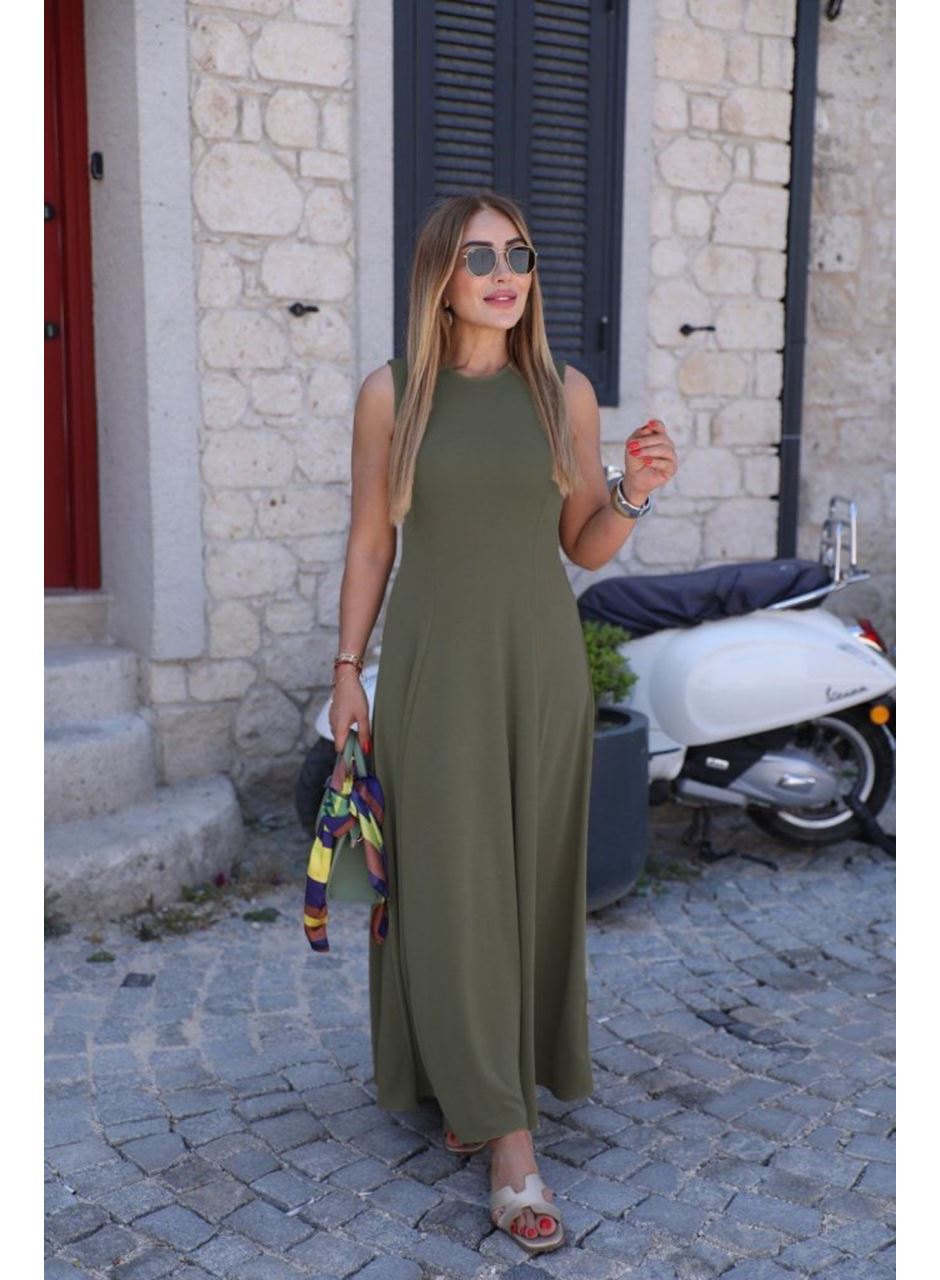 Kadın Sıfır Kollu Bisiklet Yaka Viskon Elbise